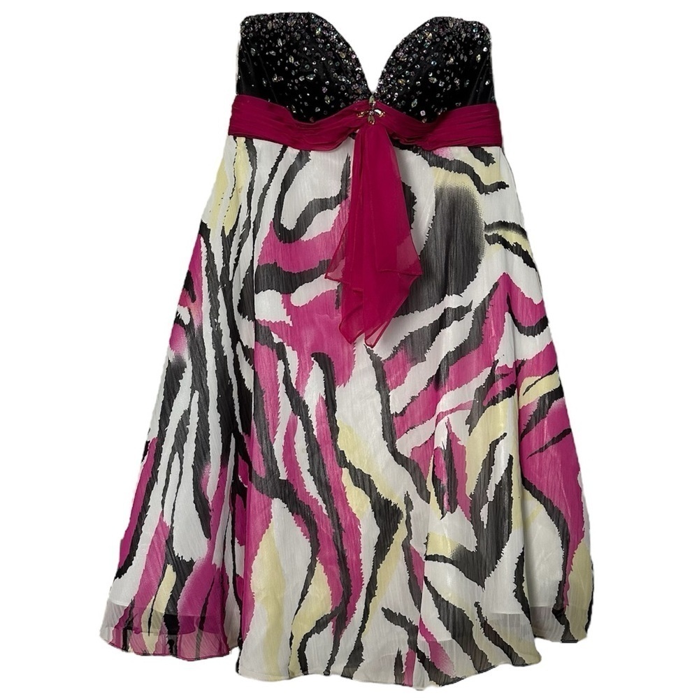 Blush Prom by Alexia Dress Strapless Zebra Print w/ Pink Sequins Formal Size 8